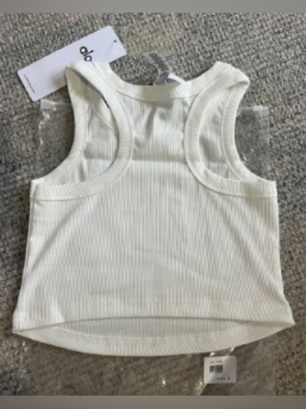 ALO Yoga Cream Ribbed Tank Top with Black Logo - Picture 2 of 2